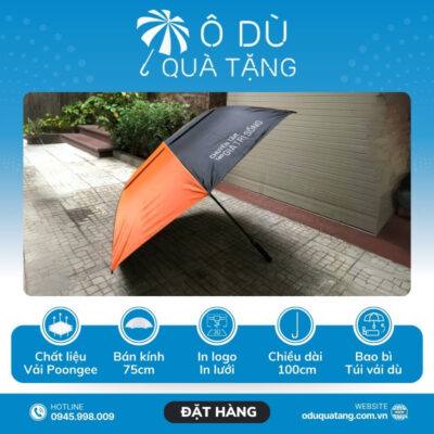 đặc điểm Ô Golf Cán Thẳng 2 Tầng Vải Màu Cam Phối Đen In Logo OD-35