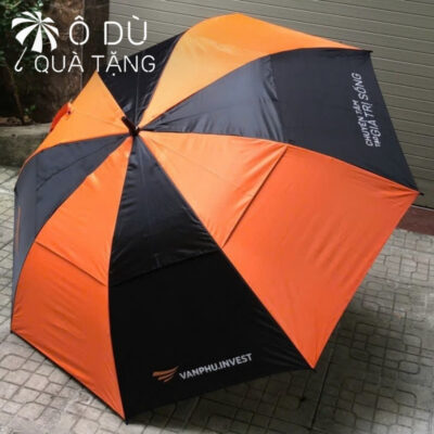 chi tiết Ô Golf Cán Thẳng 2 Tầng Vải Màu Cam Phối Đen In Logo OD-35