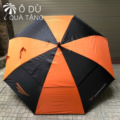 chi tiết Ô Golf Cán Thẳng 2 Tầng Vải Màu Cam Phối Đen In Logo OD-35