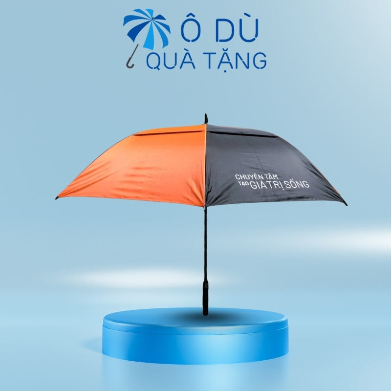 Ô Golf Cán Thẳng 2 Tầng Vải Màu Cam Phối Đen In Logo OD-35