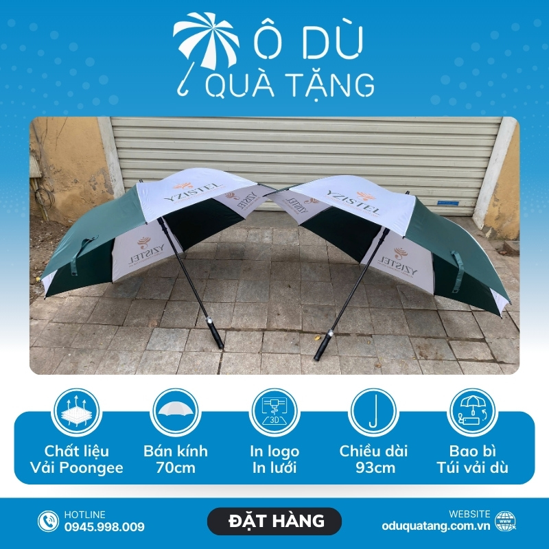 đặc điểm Ô Dù Cán Thẳng Tự Động 1 Chiều Màu Xanh Phối Trắng In Logo OD-19
