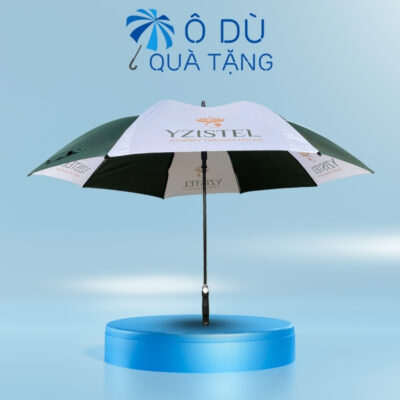 Ô Dù Cán Thẳng Tự Động 1 Chiều Màu Xanh Phối Trắng In Logo OD-19