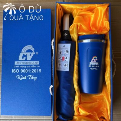 chi tiết Bộ Quà Tặng 2 Món Dù Và Cốc Giữ Nhiệt In Logo OD-GS02