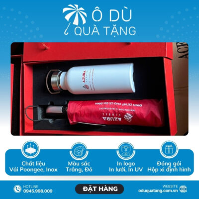đặc điểm Bộ Quà 2 Món Ô Gấp 3 Và Bình Giữ Nhiệt Có Quai Xách In Logo OD-GS04