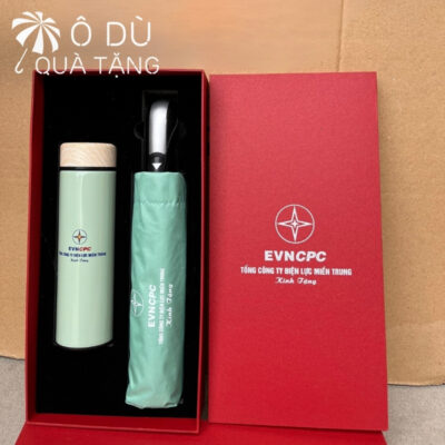 chi tiết Bộ Quà Tặng Ô Dù Gấp 3 Và Bình Giữ Nhiệt Nắp Gỗ In Logo OD-GS05