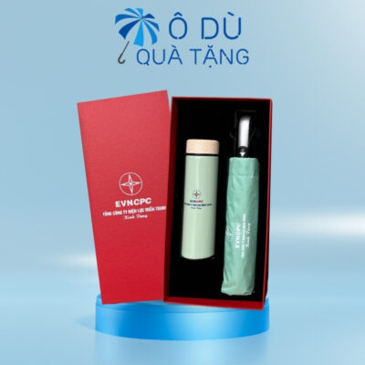 Bộ Quà Tặng Ô Dù Gấp 3 Và Bình Giữ Nhiệt Nắp Gỗ In Logo OD-GS05