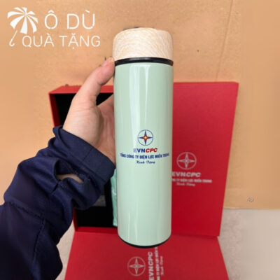 chi tiết Bộ Quà Tặng Ô Dù Gấp 3 Và Bình Giữ Nhiệt Nắp Gỗ In Logo OD-GS05