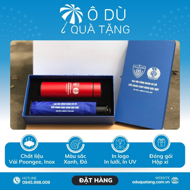 Đặc điểm Bộ Quà Tặng Ô Dù Và Bình Giữ Nhiệt In Logo OD-GS01