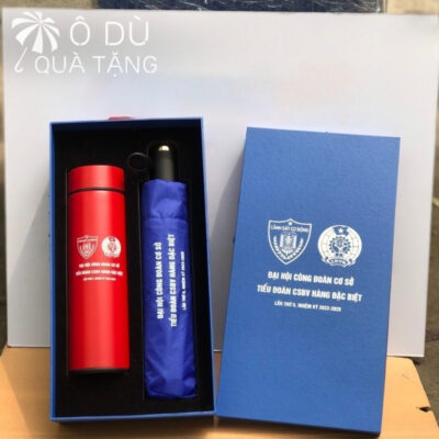 chi tiết Bộ Quà Tặng Ô Dù Và Bình Giữ Nhiệt In Logo OD-GS01
