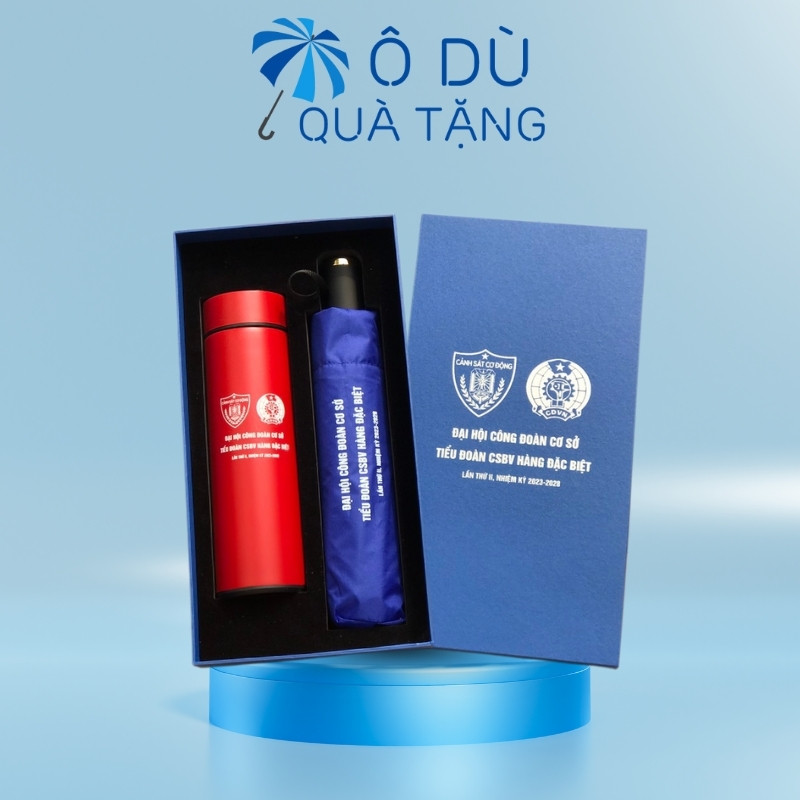 Bộ Quà Tặng Ô Dù Và Bình Giữ Nhiệt In Logo OD-GS01