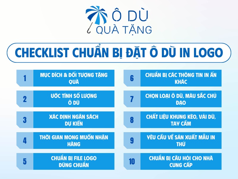 Checklist chuẩn bị đặt ô dù in logo