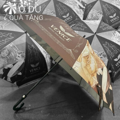 chi tiết Ô Cán Thẳng Tay Cầm Cong In Logo OD-07