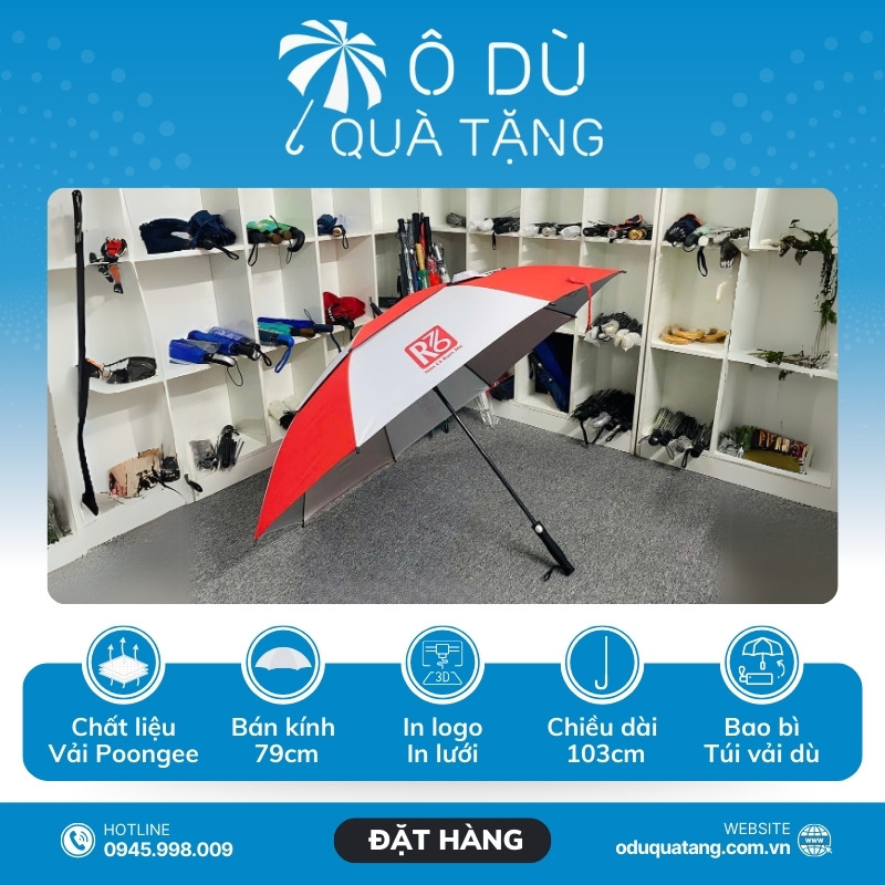 đặc điểm Ô Cán Thẳng 2 Tầng Phối Đỏ Trắng In Logo OD-08
