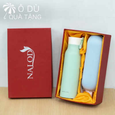 chi tiết Bộ Giftset Ô Dù Gấp Gọn Và Bình Giữ Nhiệt Nắp Vặn In Logo OD-GS07