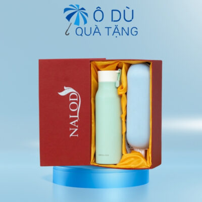 Bộ Giftset Ô Dù Gấp Gọn Và Bình Giữ Nhiệt Nắp Vặn In Logo OD-GS07