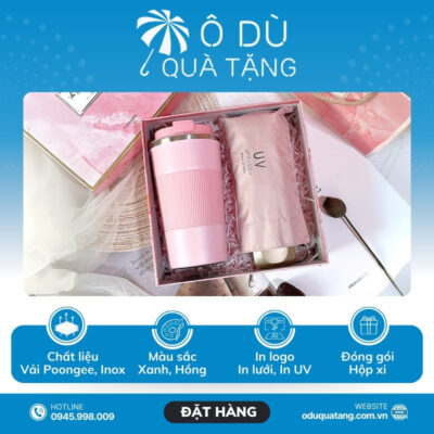 đặc điểm Bộ Giftset Dù Mini Và Cốc Giữ Nhiệt Inox In Logo OD-GS08