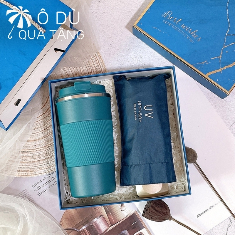 chi tiết Bộ Giftset Dù Mini Và Cốc Giữ Nhiệt Inox In Logo OD-GS08