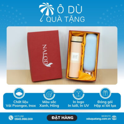 Đặc điểm Bộ Giftset Ô Dù Gấp Gọn Và Bình Giữ Nhiệt Nắp Gỗ In Logo OD-GS06
