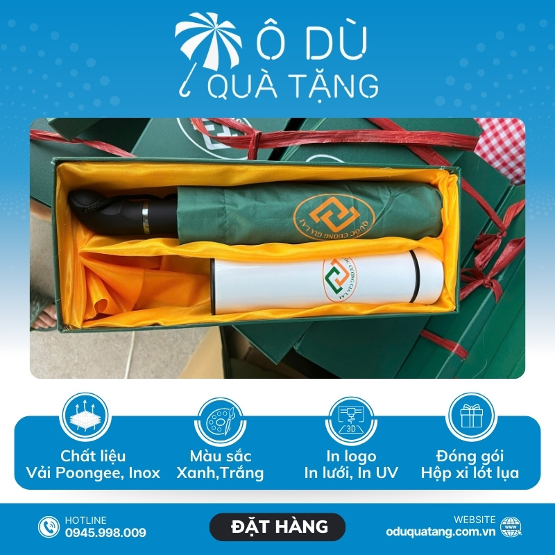 đặc điểm Bộ Quà Tặng 2 Món Ô Dù Tự Động 1 Chiều Và Bình Giữ Nhiệt Hiển Thị In Logo OD-GS09