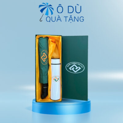 Bộ Quà Tặng 2 Món Ô Dù Tự Động 1 Chiều Và Bình Giữ Nhiệt Hiển Thị In Logo OD-GS09