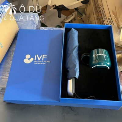 chi tiết Bộ Quà Tặng 2 Món Ô Dù Tự Động 1 Chiều Và Cốc Sứ Bầu In Logo OD-GS10
