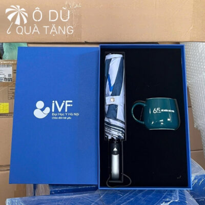 chi tiết Bộ Quà Tặng 2 Món Ô Dù Tự Động 1 Chiều Và Cốc Sứ Bầu In Logo OD-GS10