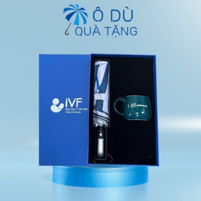 Bộ Quà Tặng 2 Món Ô Dù Tự Động 1 Chiều Và Cốc Sứ Bầu In Logo OD-GS10