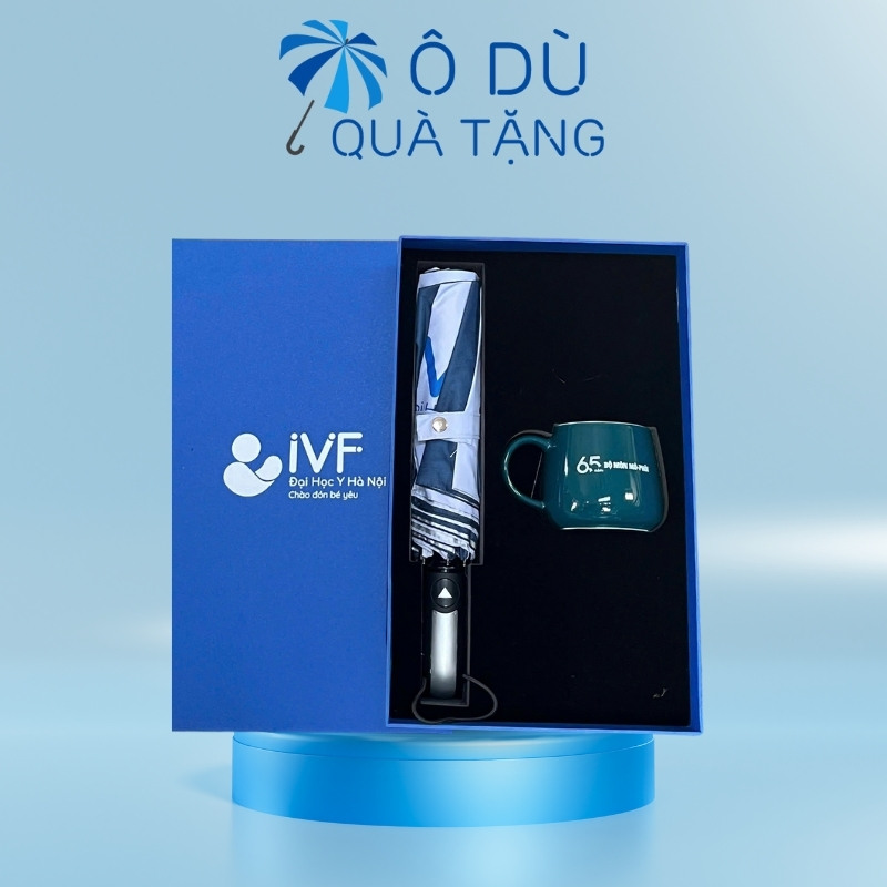 Bộ Quà Tặng 2 Món Ô Dù Tự Động 1 Chiều Và Cốc Sứ Bầu In Logo OD-GS10