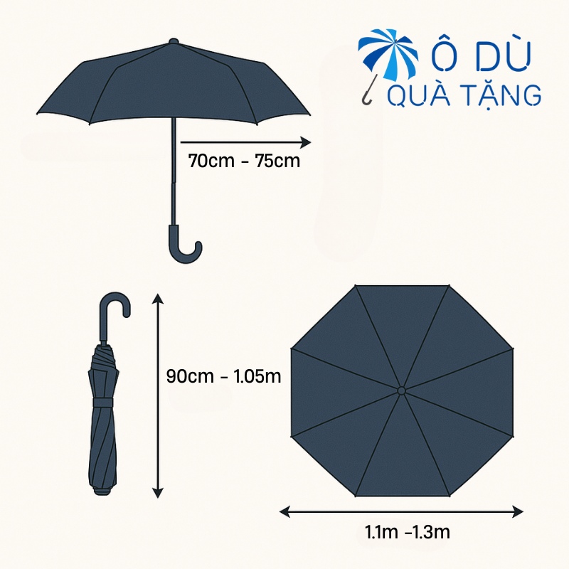 Kích thước ô dù cán thẳng