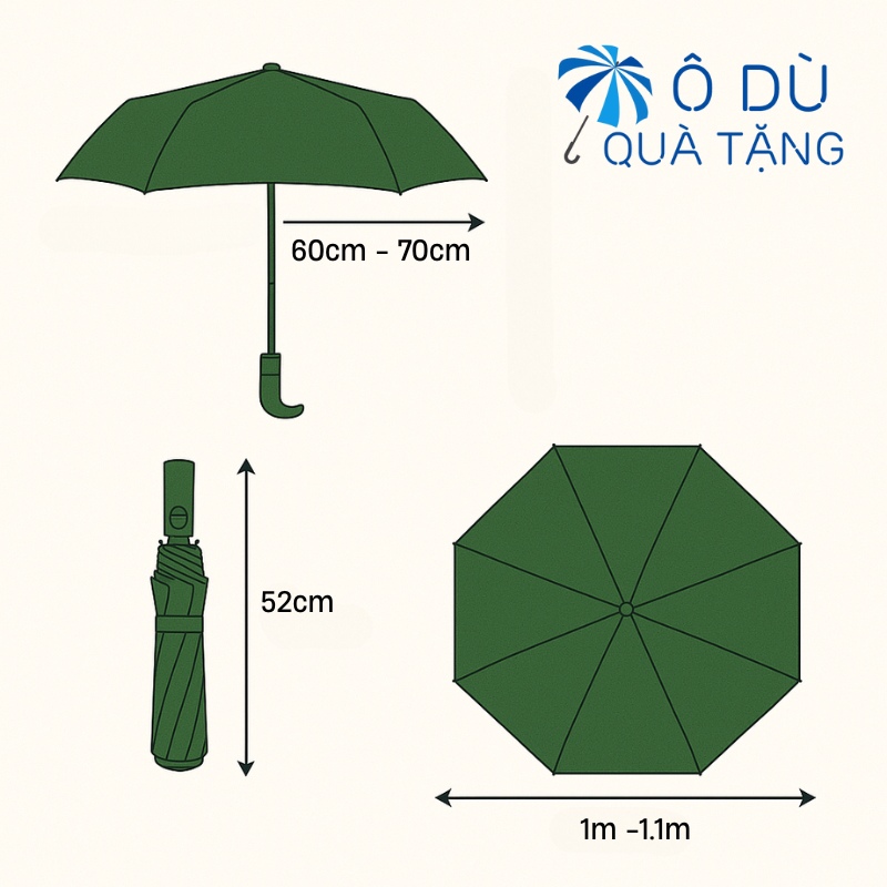 Kích thước ô dù cầm tay gấp 2