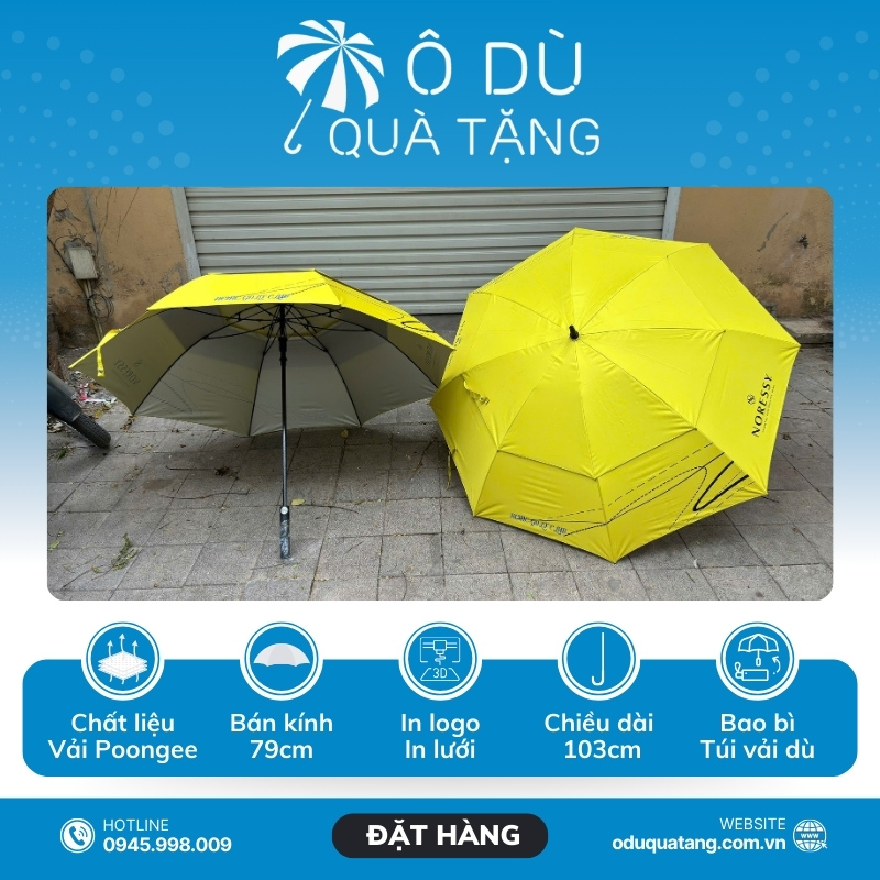 đặc điểm Ô Dù Sân Gofl 2 Tầng Nan Tự Động 1 Chiều In Logo OD-20