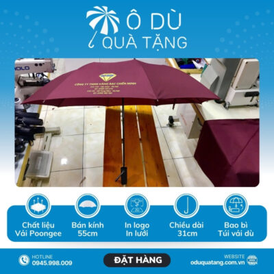 đặc điểm Dù Gấp 3 Tự Động 1 Chiều Màu Đỏ Đậm In Logo OD-13