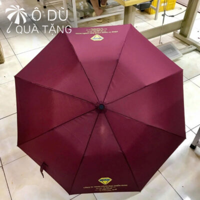 chi tiết Dù Gấp 3 Tự Động 1 Chiều Màu Đỏ Đậm In Logo OD-13