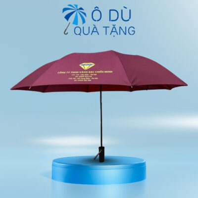Dù Gấp 3 Tự Động 1 Chiều Màu Đỏ Đậm In Logo OD-13