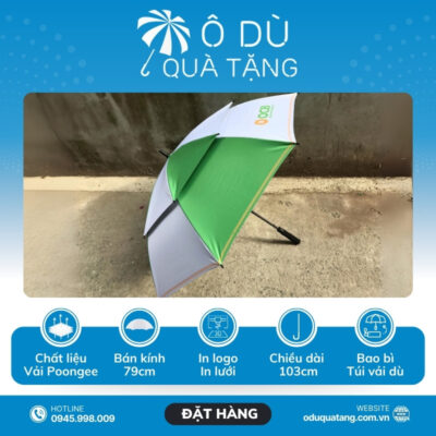 đặc điểm Dù Cán Thẳng 2 Tầng Màu Xanh Lá Phối Trắng In Logo OCB OD-14