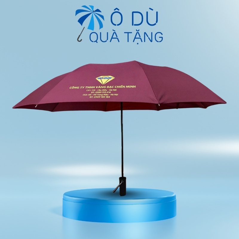 Dù Gấp 3 Tự Động 1 Chiều Màu Đỏ Đậm In Logo OD-13