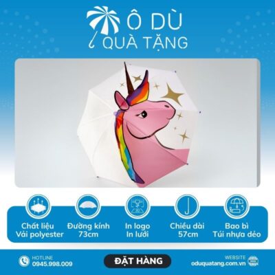 đặc điểm Dù Trẻ Em Màu Trắng Hình Unicorn 3D In Logo OD-48