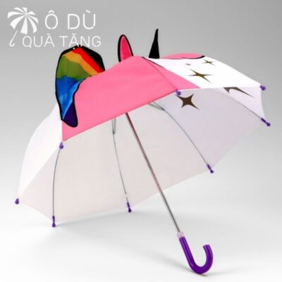 chi tiết Dù Trẻ Em Màu Trắng Hình Unicorn 3D In Logo OD-48