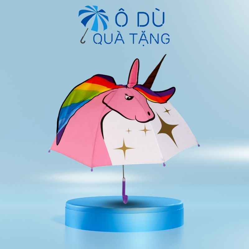 Dù Trẻ Em Màu Trắng Hình Unicorn 3D In Logo OD-48