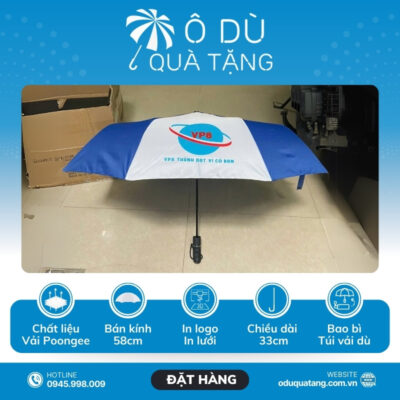 đặc điểm Dù Cầm Tay Gấp 3 Bấm Mở Tự Động Màu Xanh Phối Trắng In Logo OD-42