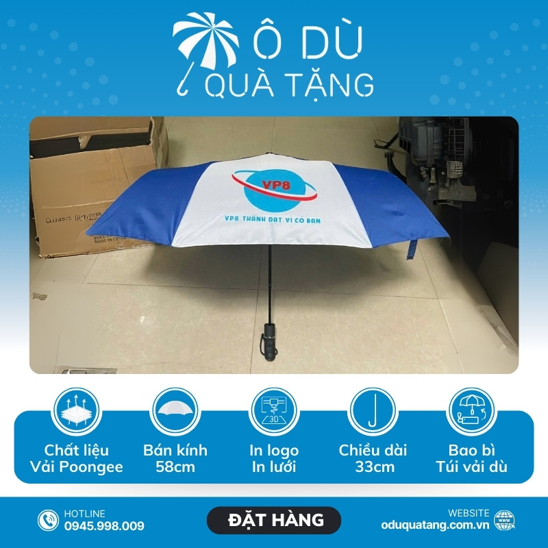 đặc điểm Dù Cầm Tay Gấp 3 Bấm Mở Tự Động Màu Xanh Phối Trắng In Logo OD-42