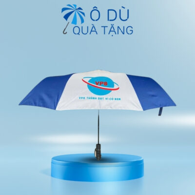 Dù Cầm Tay Gấp 3 Bấm Mở Tự Động Màu Xanh Phối Trắng In Logo OD-42