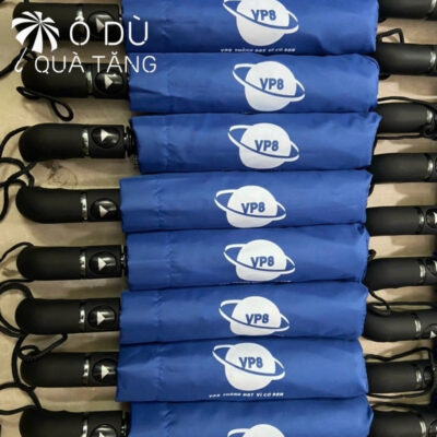 chi tiết Dù Cầm Tay Gấp 3 Bấm Mở Tự Động Màu Xanh Phối Trắng In Logo OD-42