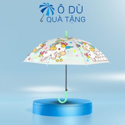 Ô Trẻ Em Polyester Trong Suốt Hình Unicorn Bấm Mở Tự Động 2 Màu In Logo OD-50