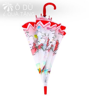 chi tiết Ô Trẻ Em Polyester Trong Suốt Hình Unicorn Bấm Mở Tự Động 2 Màu In Logo OD-50
