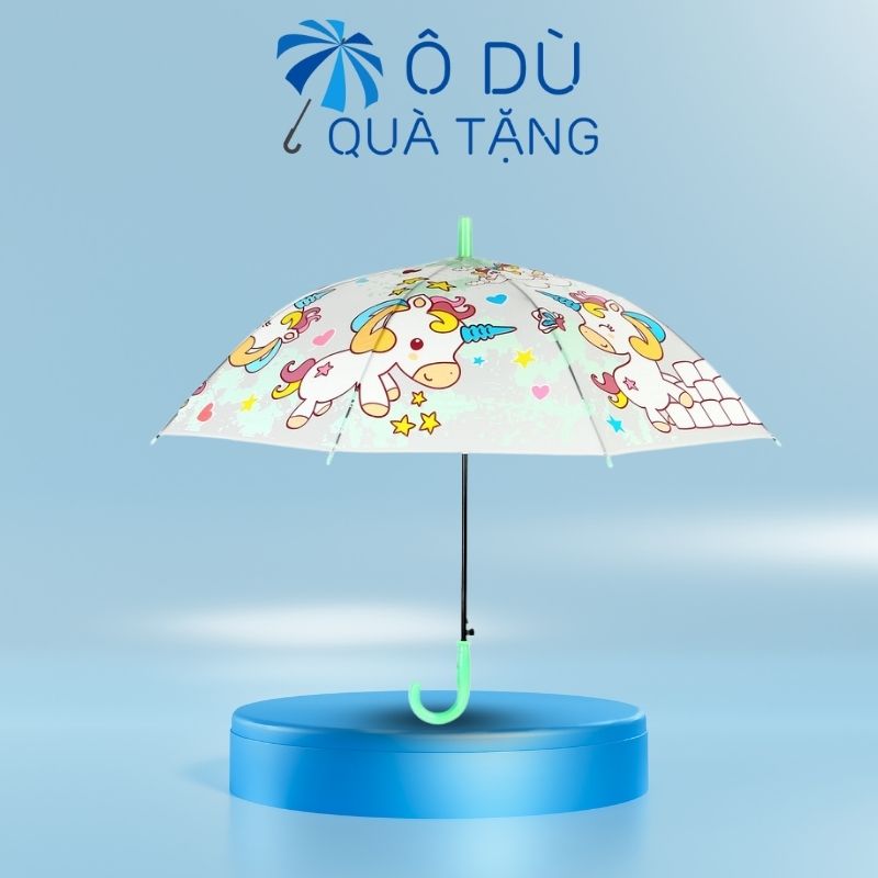 Ô Trẻ Em Polyester Trong Suốt Hình Unicorn Bấm Mở Tự Động 2 Màu In Logo OD-50