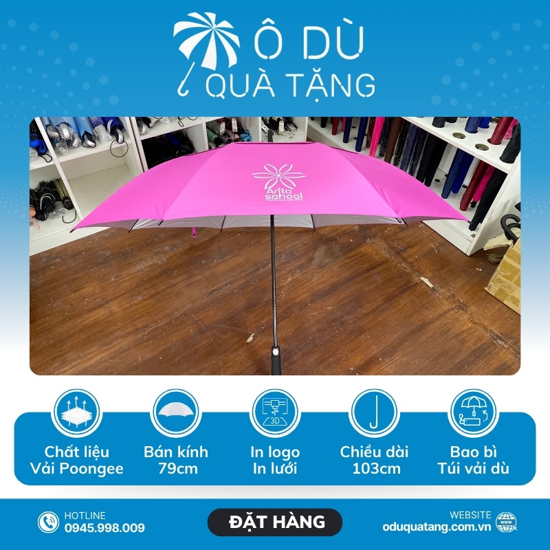 đặc điểm Dù Cán Thẳng 2 Tầng Nan Màu Hồng In Logo OD-04