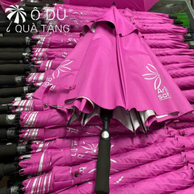 chi tiết Dù Cán Thẳng 2 Tầng Nan Màu Hồng In Logo OD-04