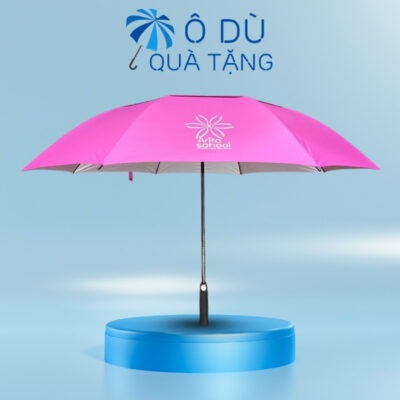 Dù Cán Thẳng 2 Tầng Nan Màu Hồng In Logo OD-04
