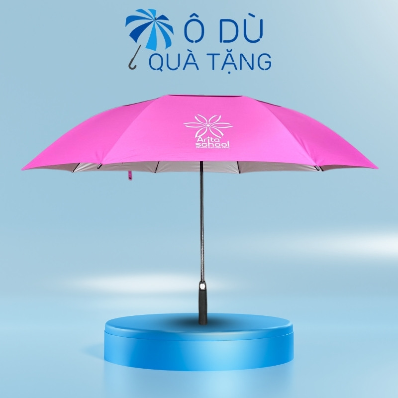 Dù Cán Thẳng 2 Tầng Nan Màu Hồng In Logo OD-04